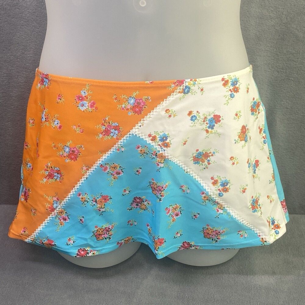 AGUA DOCE Brazilian Skirt Coverup Size Large Flowers Patchwork Swimwear